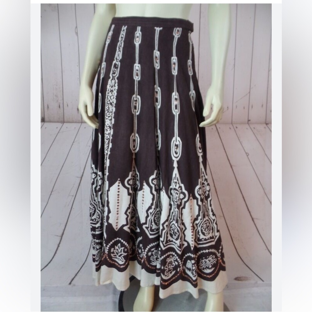 ISHYU NWT Boho Hippie Sequined Brown/Cream Festival Full Circle Maxi Skirt SZ 6